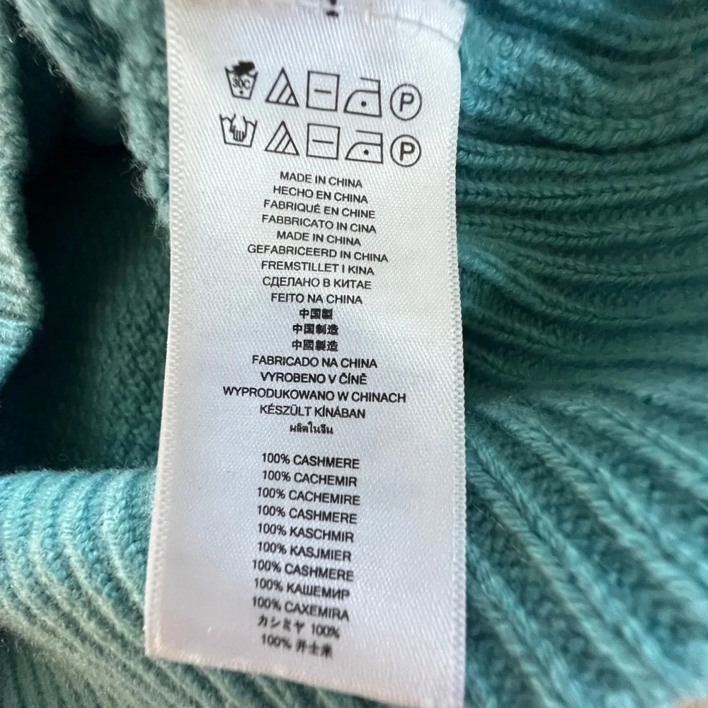 Michael Kors Sweater Women XS Turquoise Cashmere Waffle Knit Crewneck 5558 8/26